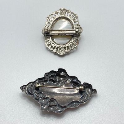 LOT 114: Collection of Vintage Brooch / Pins and Boma Mother of Pearl Marcasite Watch