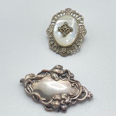 LOT 114: Collection of Vintage Brooch / Pins and Boma Mother of Pearl Marcasite Watch
