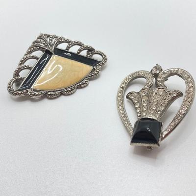 LOT 114: Collection of Vintage Brooch / Pins and Boma Mother of Pearl Marcasite Watch