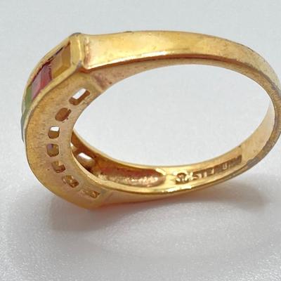 LOT 116: Sterling / Gold Vermeil and Gemstone Ring Sz 7.5, TW 3.3g and Roman Gold Plated 10KP Marquis Smoky Quartz Ring Sz 5.75