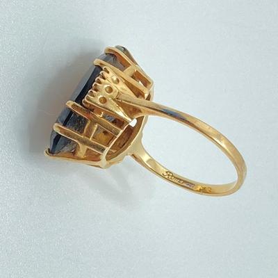 LOT 116: Sterling / Gold Vermeil and Gemstone Ring Sz 7.5, TW 3.3g and Roman Gold Plated 10KP Marquis Smoky Quartz Ring Sz 5.75