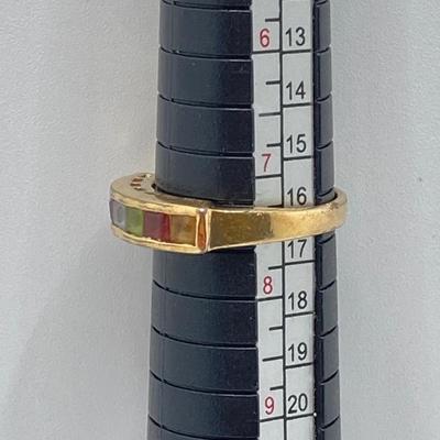 LOT 116: Sterling / Gold Vermeil and Gemstone Ring Sz 7.5, TW 3.3g and Roman Gold Plated 10KP Marquis Smoky Quartz Ring Sz 5.75