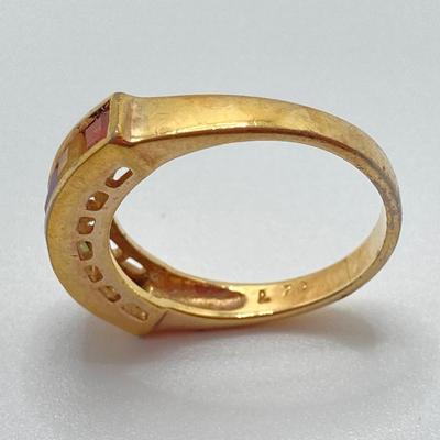 LOT 116: Sterling / Gold Vermeil and Gemstone Ring Sz 7.5, TW 3.3g and Roman Gold Plated 10KP Marquis Smoky Quartz Ring Sz 5.75