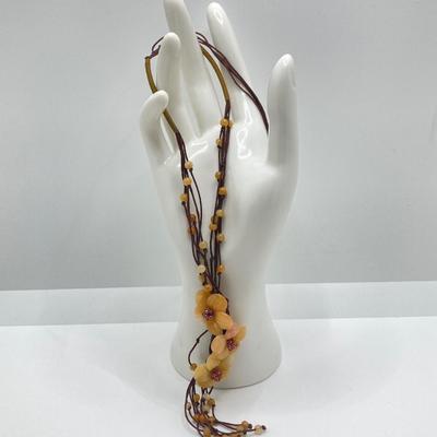 LOT 122: Unique Vintage Carved Floral Stone / Beaded Adjustable Necklaces