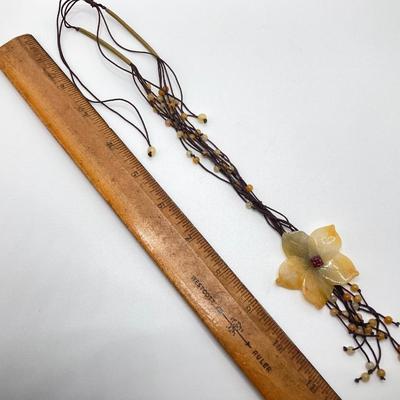 LOT 122: Unique Vintage Carved Floral Stone / Beaded Adjustable Necklaces