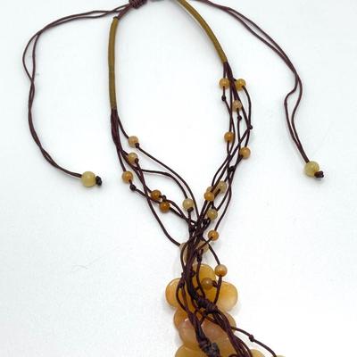 LOT 122: Unique Vintage Carved Floral Stone / Beaded Adjustable Necklaces