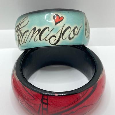 LOT 124: Vintage Jewelry Collection - Lacquer Bangle Bracelets, Hand Crafted Jewelry, Bangle Bracelets, Pierced Earrings and More