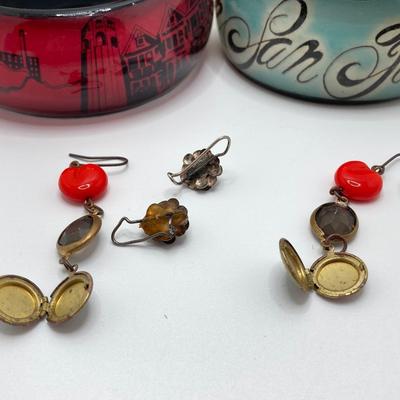 LOT 124: Vintage Jewelry Collection - Lacquer Bangle Bracelets, Hand Crafted Jewelry, Bangle Bracelets, Pierced Earrings and More