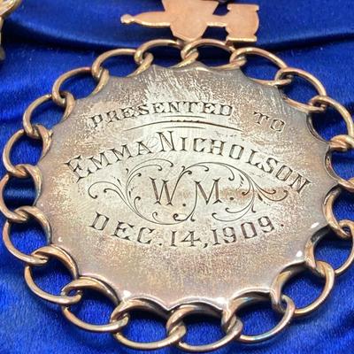 LOT 127: Antique 1909 Order of the Eastern Star Queen Esther Large Eastern Star Medal Pin with Small Enamel Free Mason Collar Pin in...