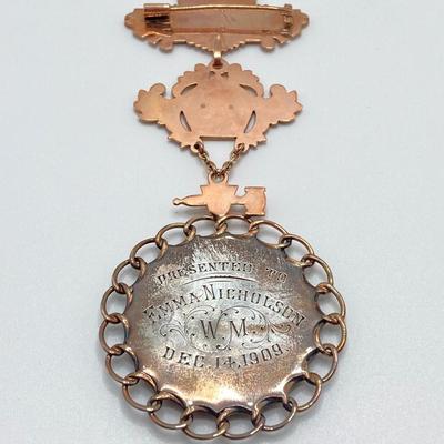 LOT 127: Antique 1909 Order of the Eastern Star Queen Esther Large Eastern Star Medal Pin with Small Enamel Free Mason Collar Pin in...