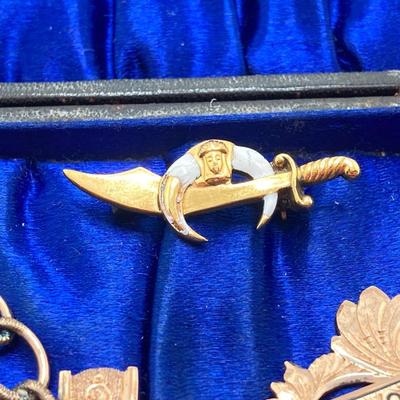 LOT 127: Antique 1909 Order of the Eastern Star Queen Esther Large Eastern Star Medal Pin with Small Enamel Free Mason Collar Pin in...