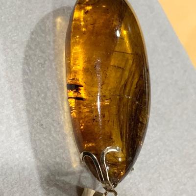 14k Yellow Gold Bracelet & Pendant W/ Amber Stones