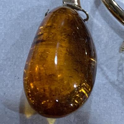 14k Yellow Gold Bracelet & Pendant W/ Amber Stones