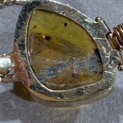 14k Yellow Gold Bracelet & Pendant W/ Amber Stones