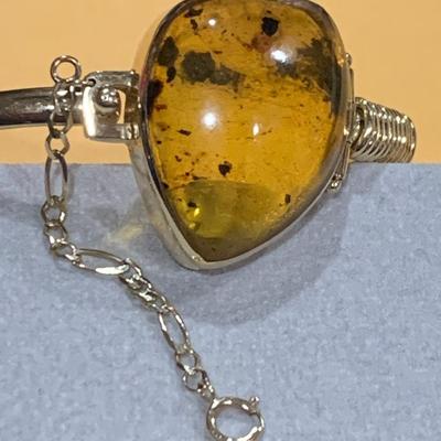 14k Yellow Gold Bracelet & Pendant W/ Amber Stones