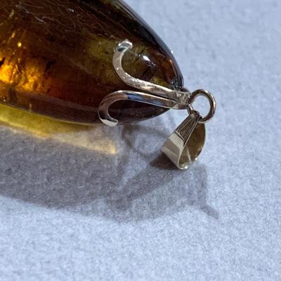 14k Yellow Gold Bracelet & Pendant W/ Amber Stones