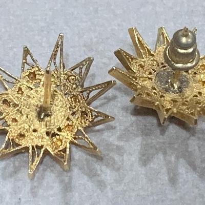 Fantastic Antique Yellow Gold Filigree Brooch/Pendant w/ Matching Earrings