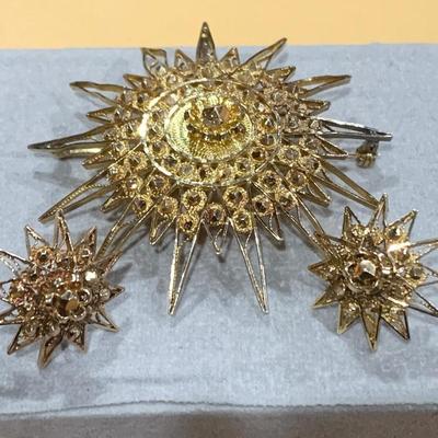 Fantastic Antique Yellow Gold Filigree Brooch/Pendant w/ Matching Earrings
