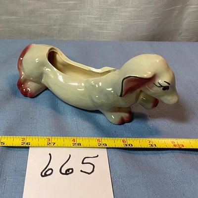 Antique Gray and Pink Walking Dog Planter