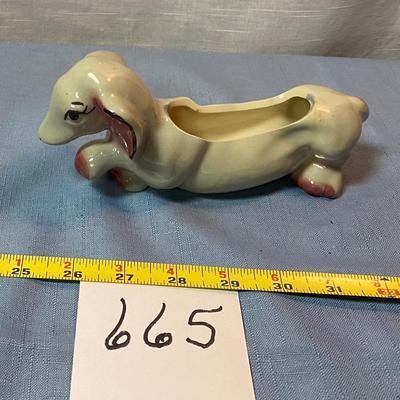 Antique Gray and Pink Walking Dog Planter