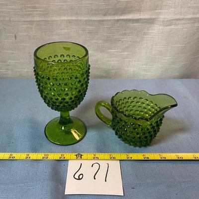 Green Knobnail Creamer and Goblet