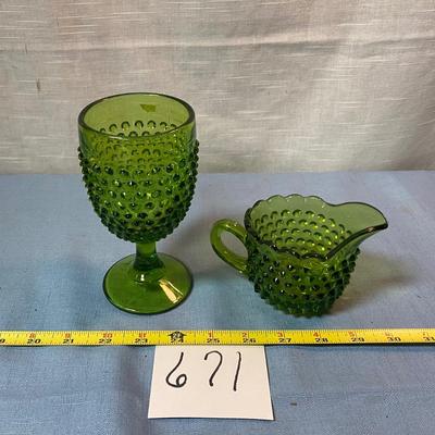 Green Knobnail Creamer and Goblet