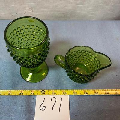 Green Knobnail Creamer and Goblet