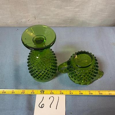 Green Knobnail Creamer and Goblet