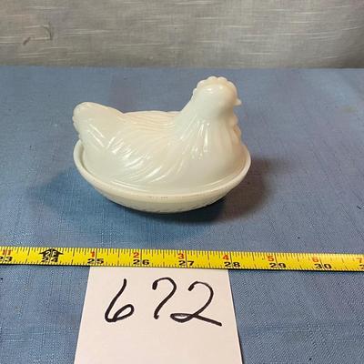 Small Milk Glass Hen on a Nest