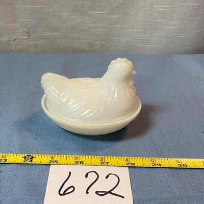 Small Milk Glass Hen on a Nest