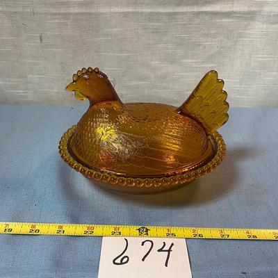 Vintage Amber Indiana Hen on Nest