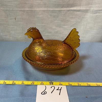 Vintage Amber Indiana Hen on Nest