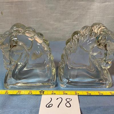 Vintage Deco Glass Horse head Bookends