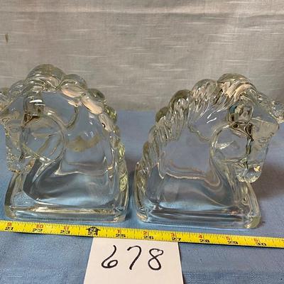 Vintage Deco Glass Horse head Bookends