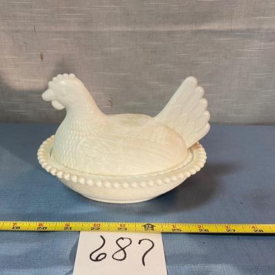 Vintage Milk Glass Hen on Nest