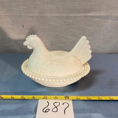 Vintage Milk Glass Hen on Nest