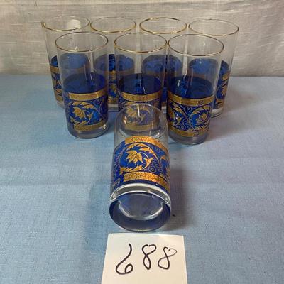 Vintage Moroccan Colbalt and Gold MCM Highball Glasses