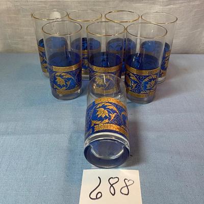 Vintage Moroccan Colbalt and Gold MCM Highball Glasses