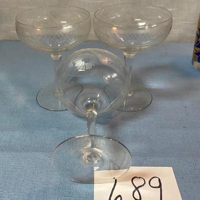 Vintage Etched Stemmed Glasses
