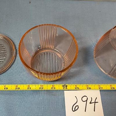 Vintage Pink Depression Glass Refrigerator Jars