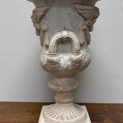 Natural Stone Looking Plaster Pedestal Urn with Cherubs
