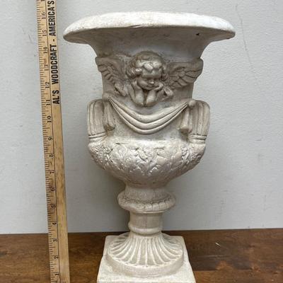 Natural Stone Looking Plaster Pedestal Urn with Cherubs