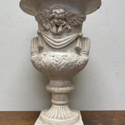 Natural Stone Looking Plaster Pedestal Urn with Cherubs