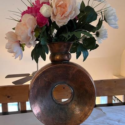 Modern Style Copper Vase with Floral Arrangement