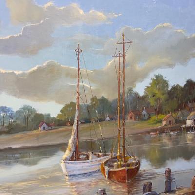 Oil on Canvas "Sail Boats" Edith A Vincent 