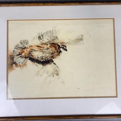 Watercolor "Ruffed Grouse in Flight" Douglas P. ???