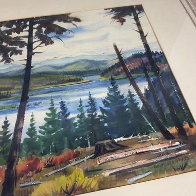 Watercolor "Lake through the Trees" Robert Banister