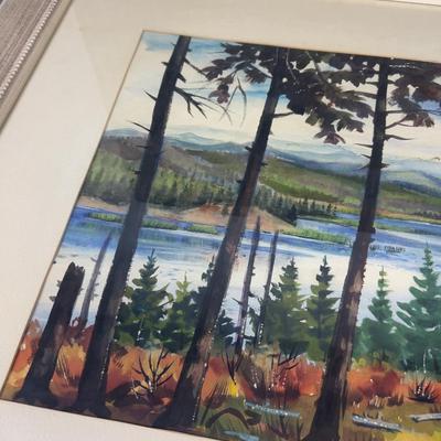 Watercolor "Lake through the Trees" Robert Banister