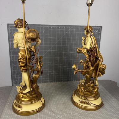 L&F Moreau Lamps pair Signed Hollywood Regency Style