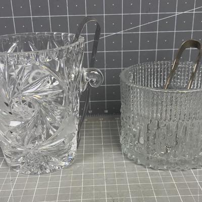 (2) Cut Glass & Pressed Glass Ice Buckets 
